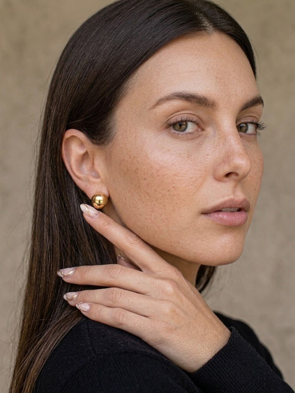 Gold Dome Stud Earrings Chunky Half Sphere Ball Clean Girl Stainless 0.5" - Picture 7 of 16